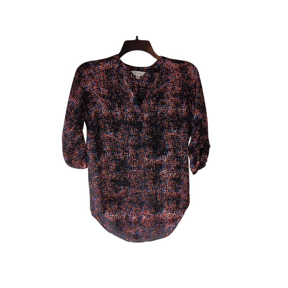 Decree Womens Top Multicolor Abstract Vneck Half Sleeve Casual Blouse Size S